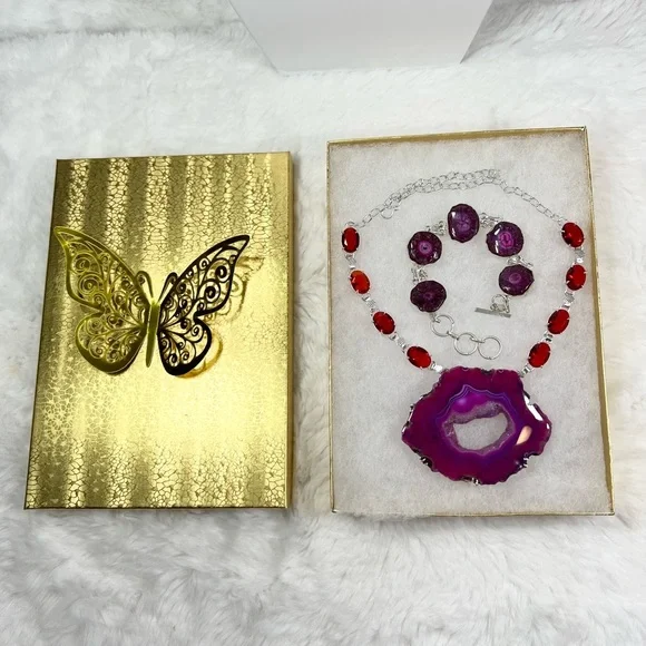 Pink Purple Solar Quartz Garnet Large Gemstone Necklace ONLY w/ Natural Cracking - Picture 4 of 11